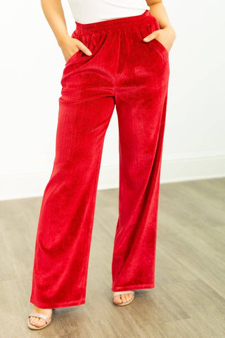 Velvet Straight-Leg Pants, Red: Red / XL