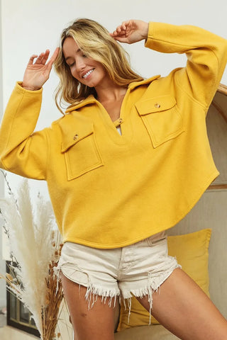 BiBi Flap Pockets Fleece Collared Sweatshirt