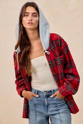 BiBi Brushed Plaid Hooded Jacket