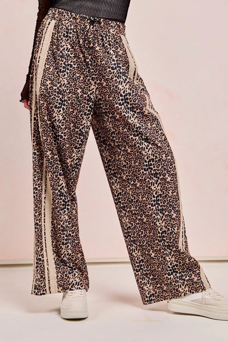 BiBi Leopard Printed Track Pants with Side Contrast Lace