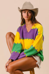 BiBi Stitch Detail Mardi Gras Stripes Sweater