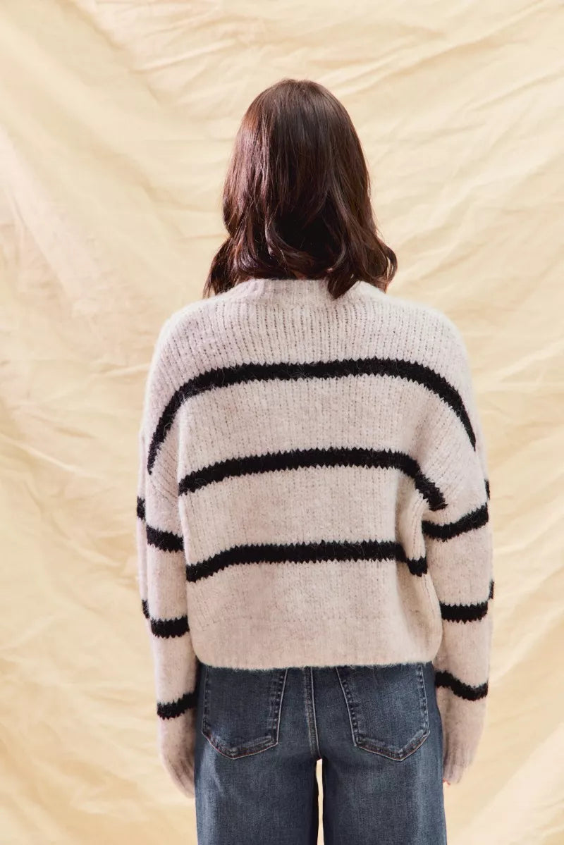 SO ME Stripe Soft Touch Button Cozy Sweater Cardigan