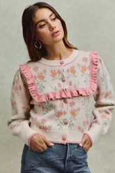 SO ME Flower With Ruffle Detailing Sweater Cardigan