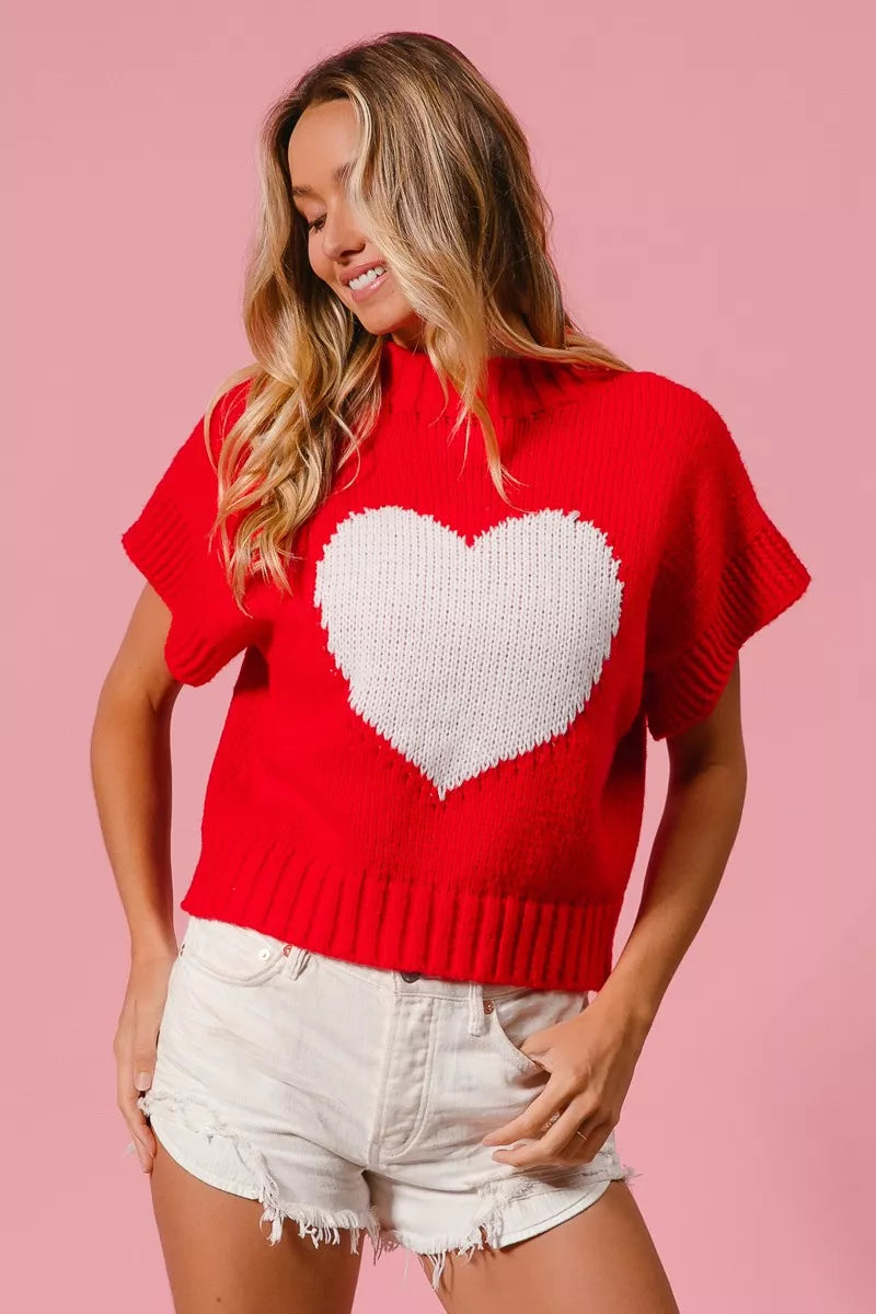 BiBi Rib Banded Heart Pattern Valentines Sweater