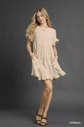 Umgee Linen Ruffle Hem Babydoll Dress