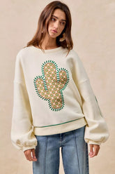 BiBi Cactus Embroidered Fleece Sweatshirt