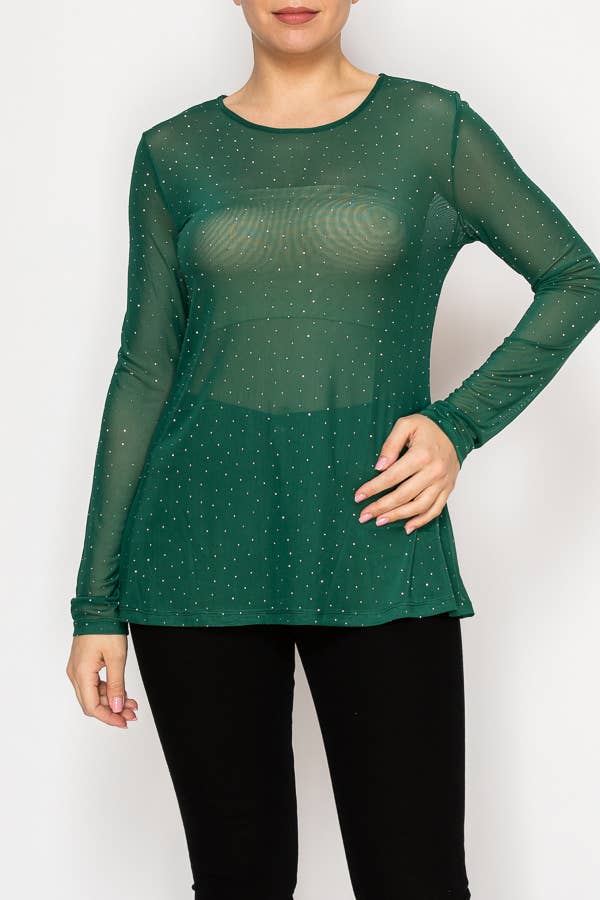 Sparkly Sheet Mesh Top – 4847 GREEN: GREEN / 2XL