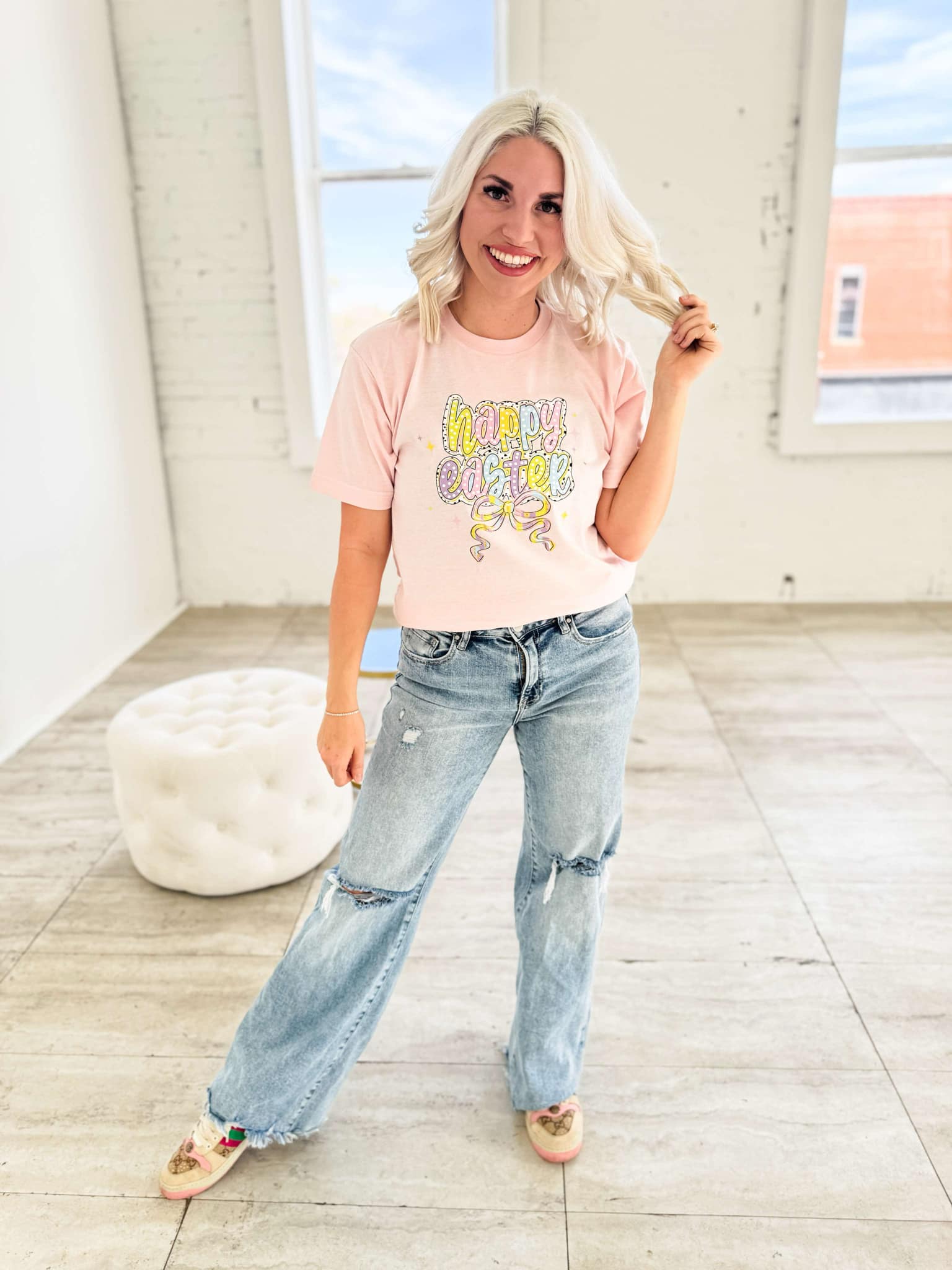 Happy Easter Dots &amp; Bow Graphic Tee