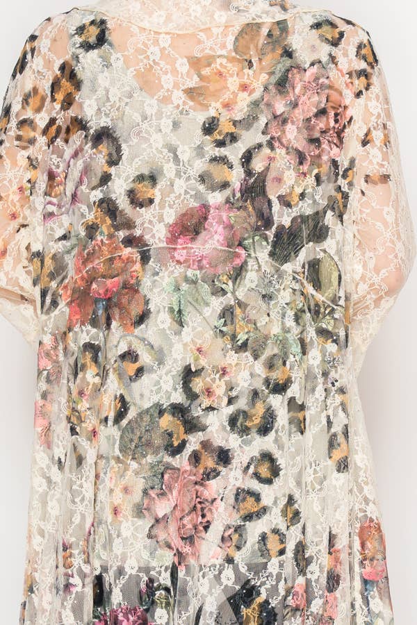 Lightweight Floral Lace Ruffle Duster With Sparkles - 4849BG LEO FL