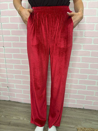 Velvet Straight-Leg Pants, Red: Red / S