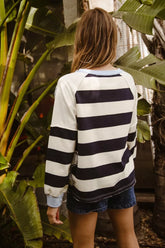 BiBi Patchwork Striped Round Neck Sweatshirt