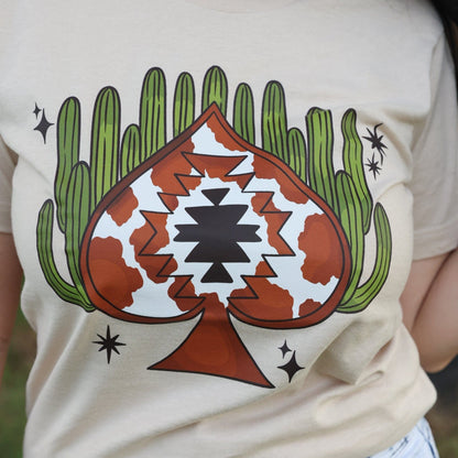 Women - Apparel - Shirts - T-Shirts Aztec Cowprint Spade Cactus Soft Graphic Tee