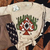 Women - Apparel - Shirts - T-Shirts Aztec Cowprint Spade Cactus Soft Graphic Tee