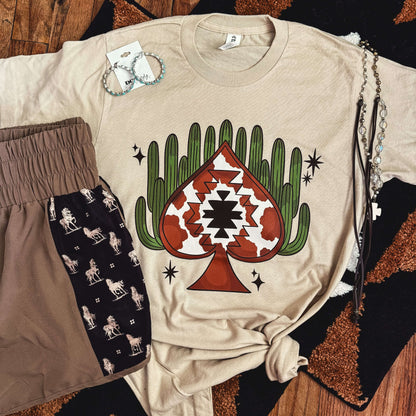 Women - Apparel - Shirts - T-Shirts Aztec Cowprint Spade Cactus Soft Graphic Tee