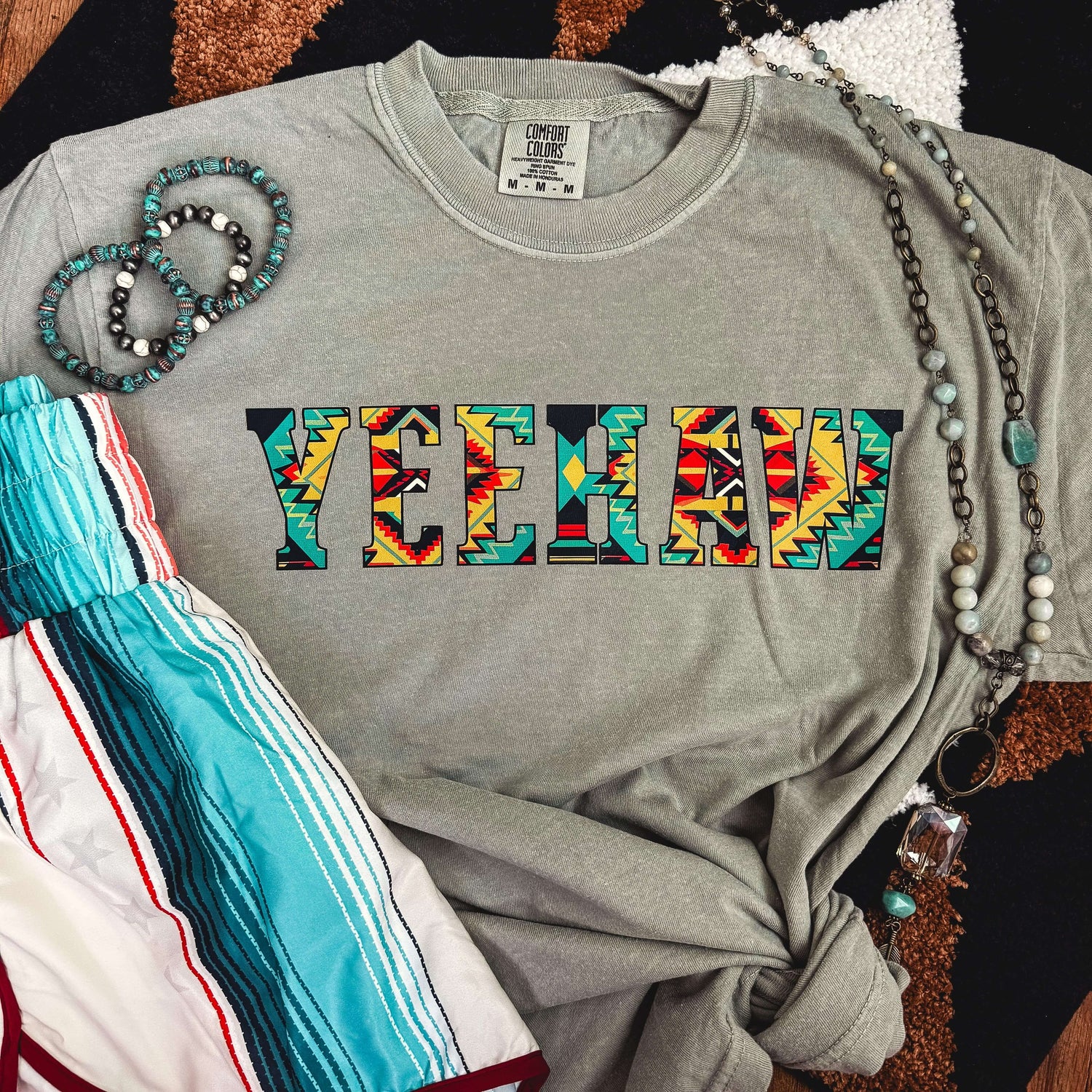 Women - Apparel - Shirts - T-Shirts Bold Aztec Yeehaw Soft Graphic Tee