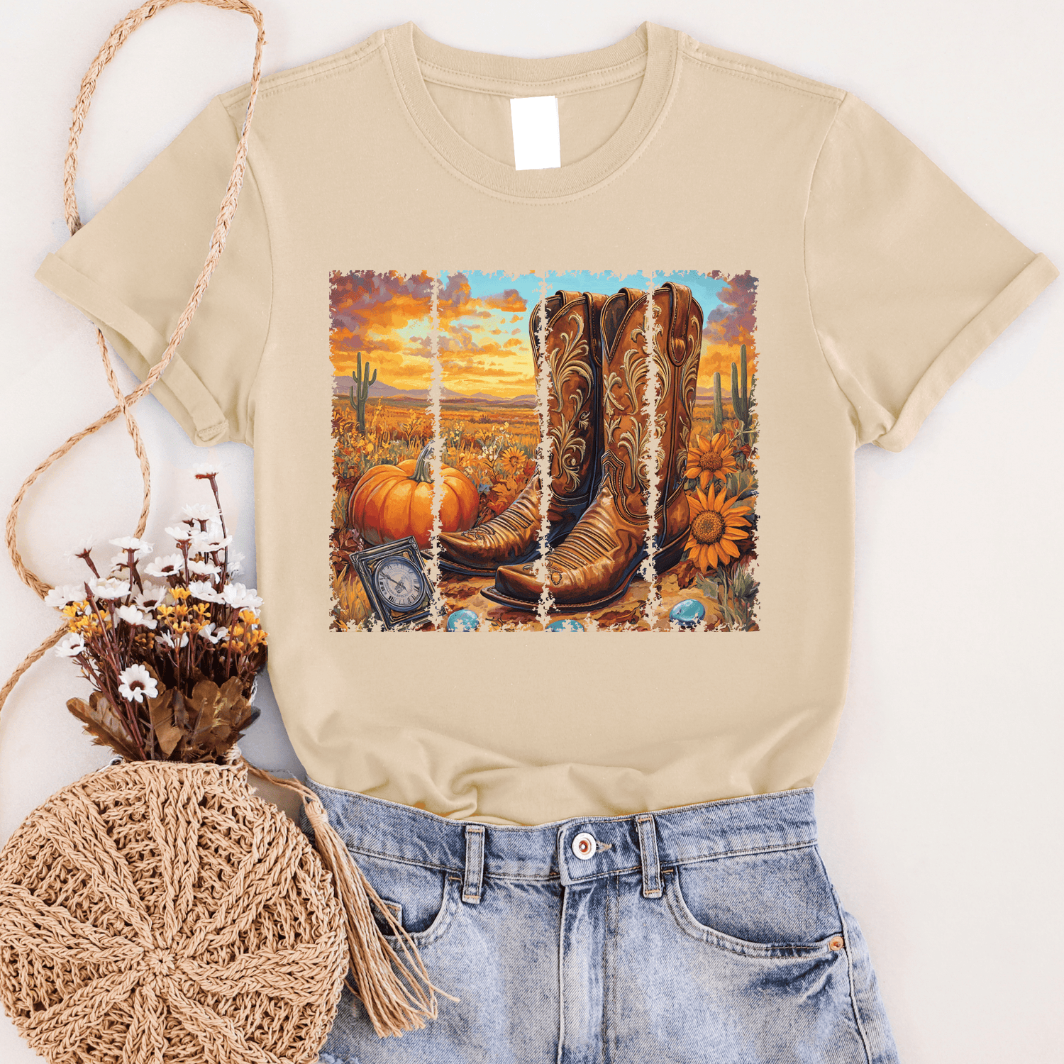 Women - Apparel - Shirts - T-Shirts Boot Fall Sunset Graphic Tee