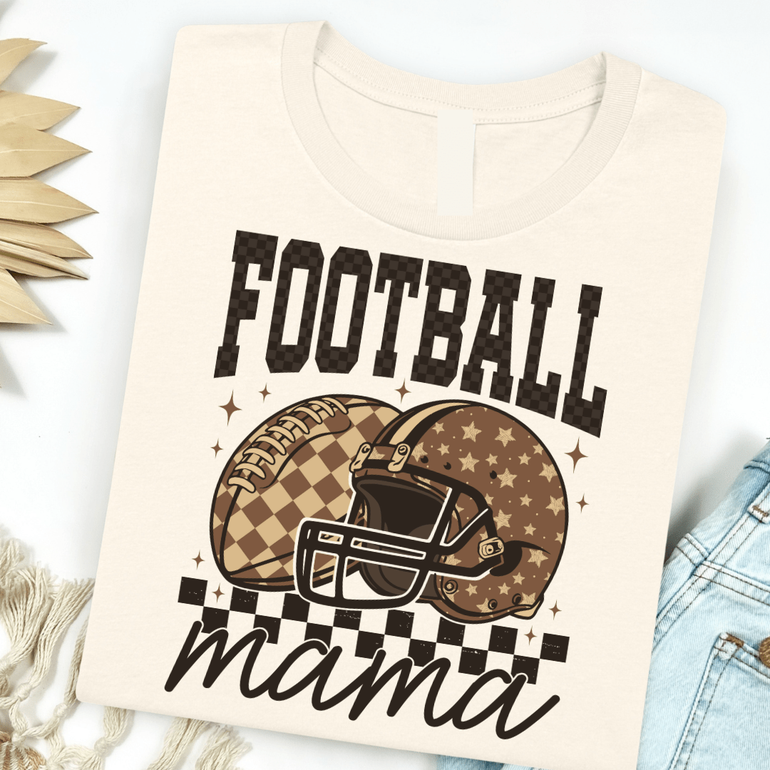 Women - Apparel - Shirts - T-Shirts Brown Checkered Football Mama Graphic Tee