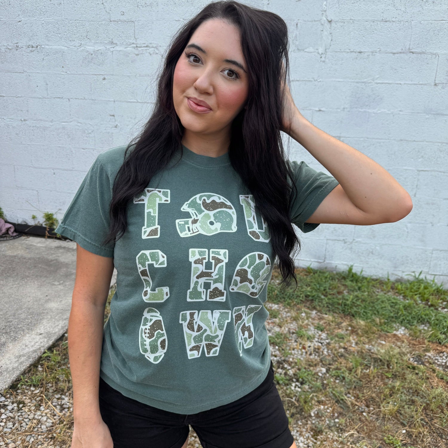 Women - Apparel - Shirts - T-Shirts Camo Touchdown Graphic Tee