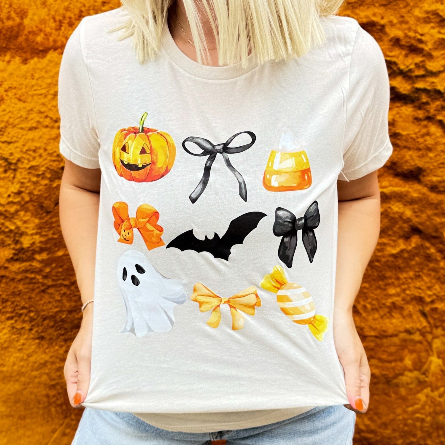 Women - Apparel - Shirts - T-Shirts Candy Corn + Bows Soft Graphic Tee