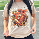 Women - Apparel - Shirts - T-Shirts Checkered Floral Football with Bow Graphic Tee