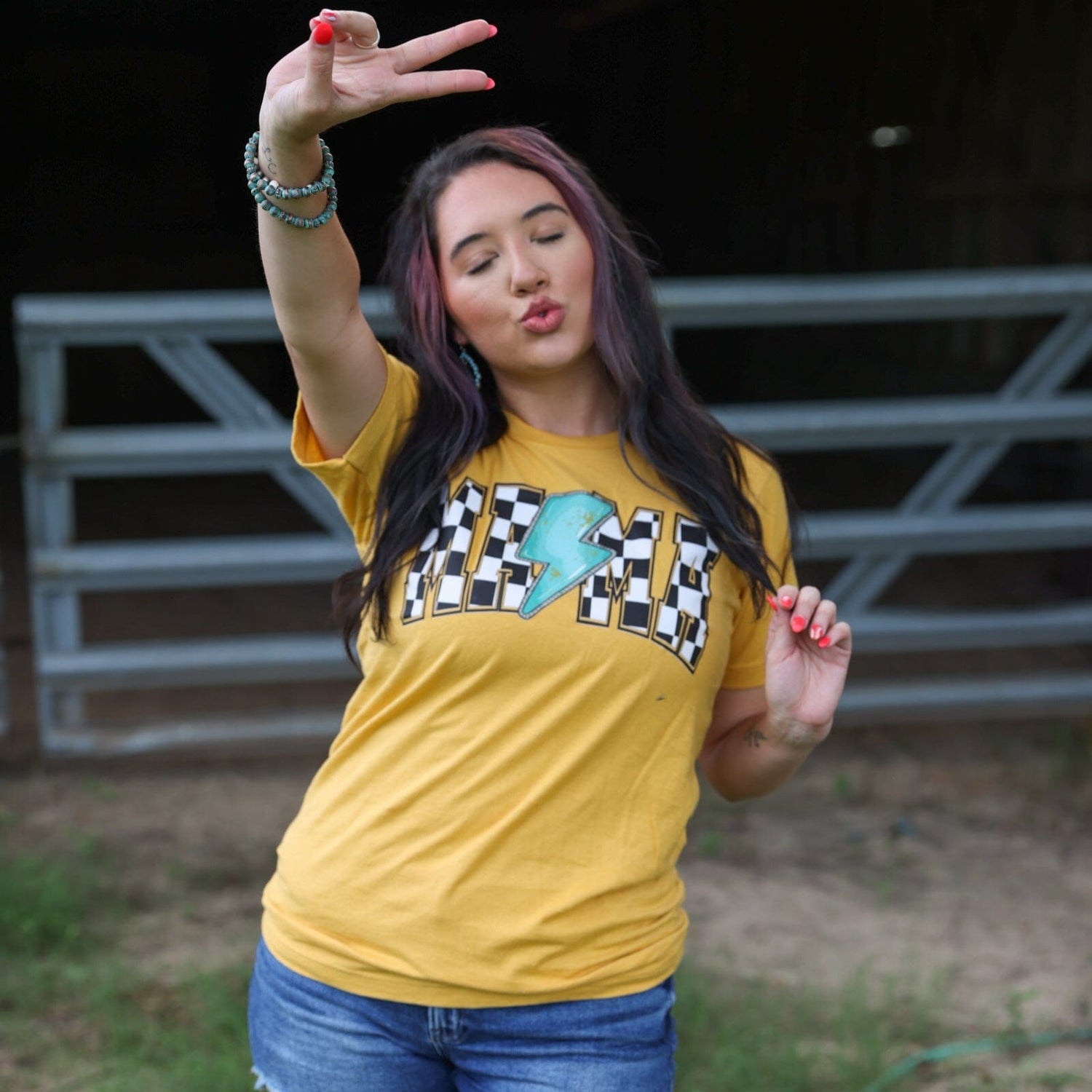 Women - Apparel - Shirts - T-Shirts Checkered Lightning MAMA Soft Graphic Tee