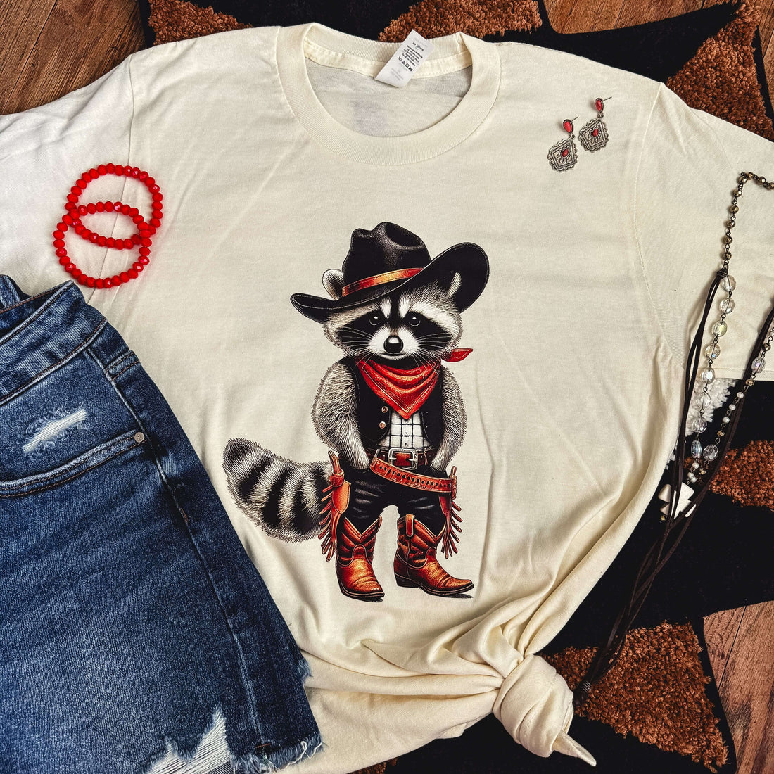 Women - Apparel - Shirts - T-Shirts Cowboy Raccoon Bandit Soft Graphic Tee