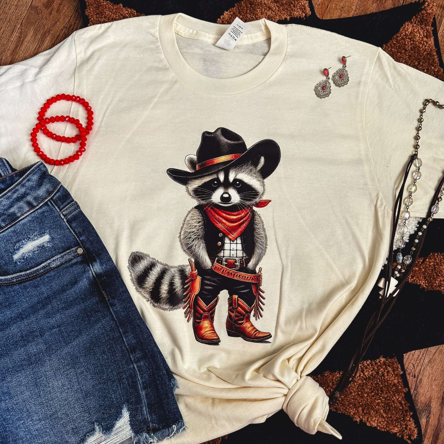 Women - Apparel - Shirts - T-Shirts Cowboy Raccoon Bandit Soft Graphic Tee