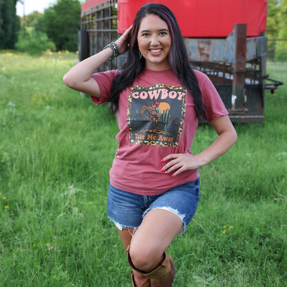 Women - Apparel - Shirts - T-Shirts Cowboy Take Me Away Leopard Border Soft Graphic Tee