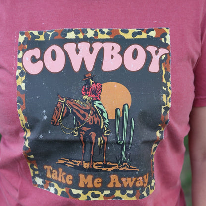 Women - Apparel - Shirts - T-Shirts Cowboy Take Me Away Leopard Border Soft Graphic Tee