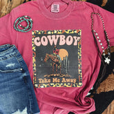 Women - Apparel - Shirts - T-Shirts Cowboy Take Me Away Leopard Border Soft Graphic Tee