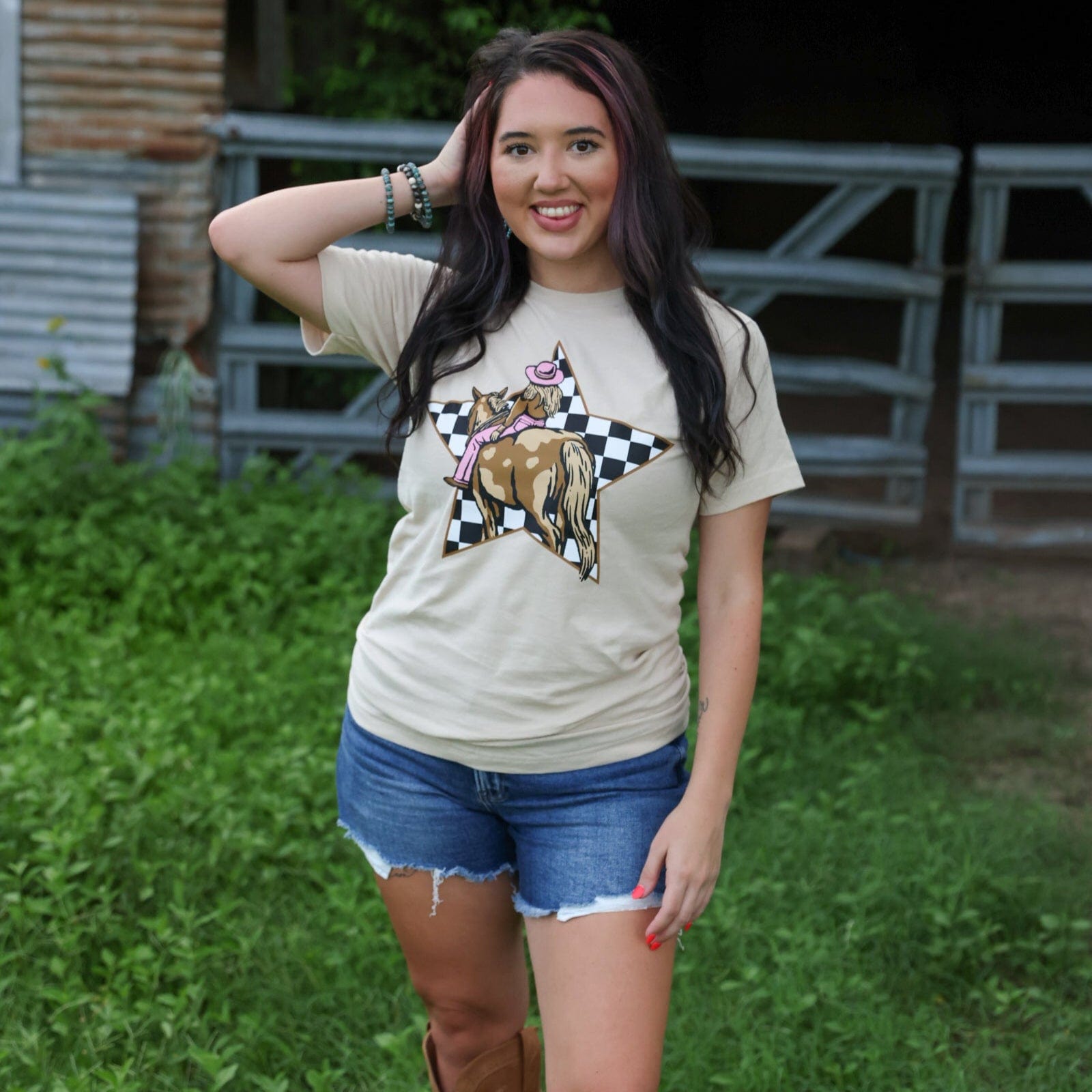 Women - Apparel - Shirts - T-Shirts Cowgirl Checkerboard Star Soft Graphic Tee