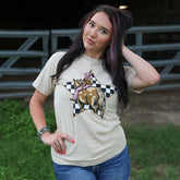 Women - Apparel - Shirts - T-Shirts Cowgirl Checkerboard Star Soft Graphic Tee