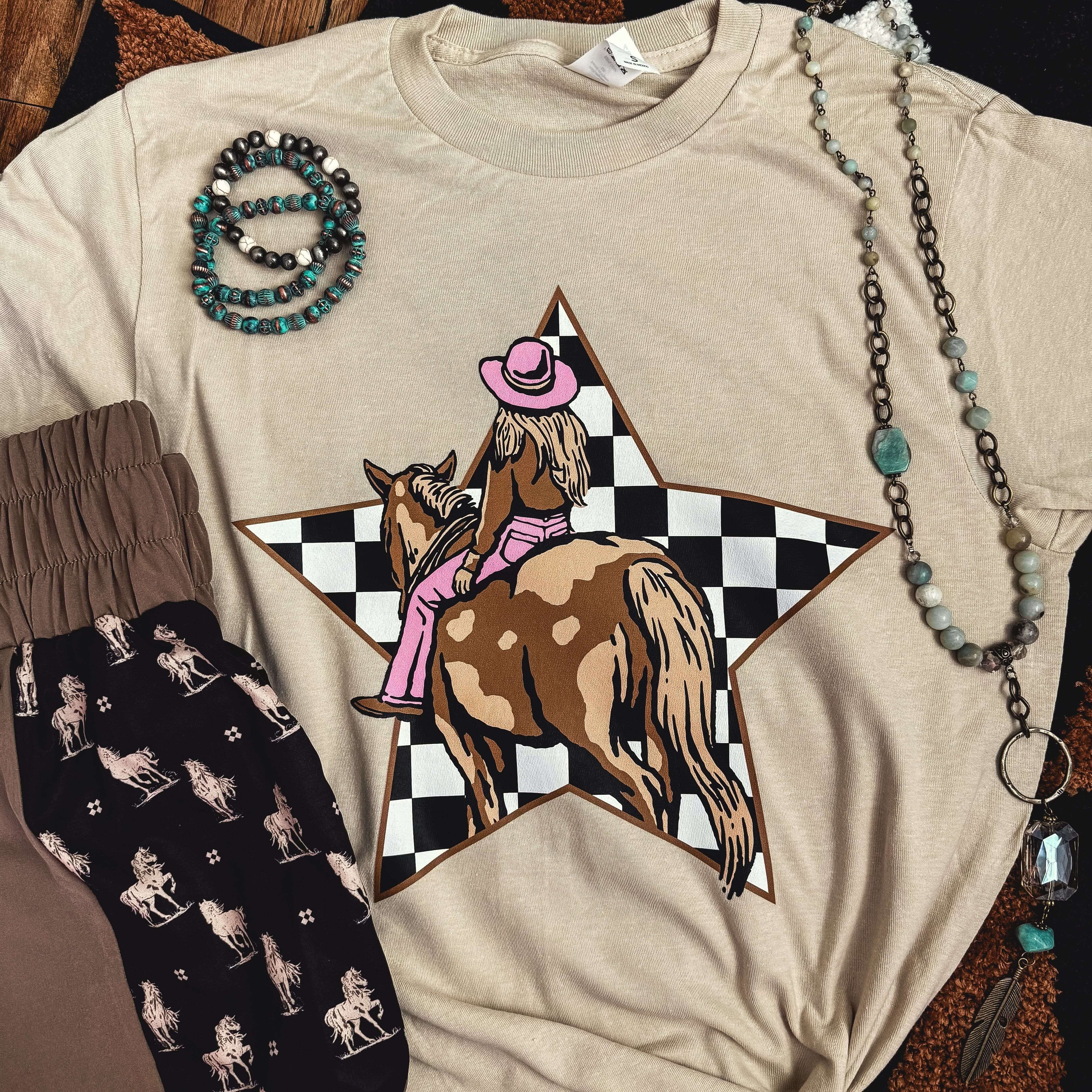 Women - Apparel - Shirts - T-Shirts Cowgirl Checkerboard Star Soft Graphic Tee