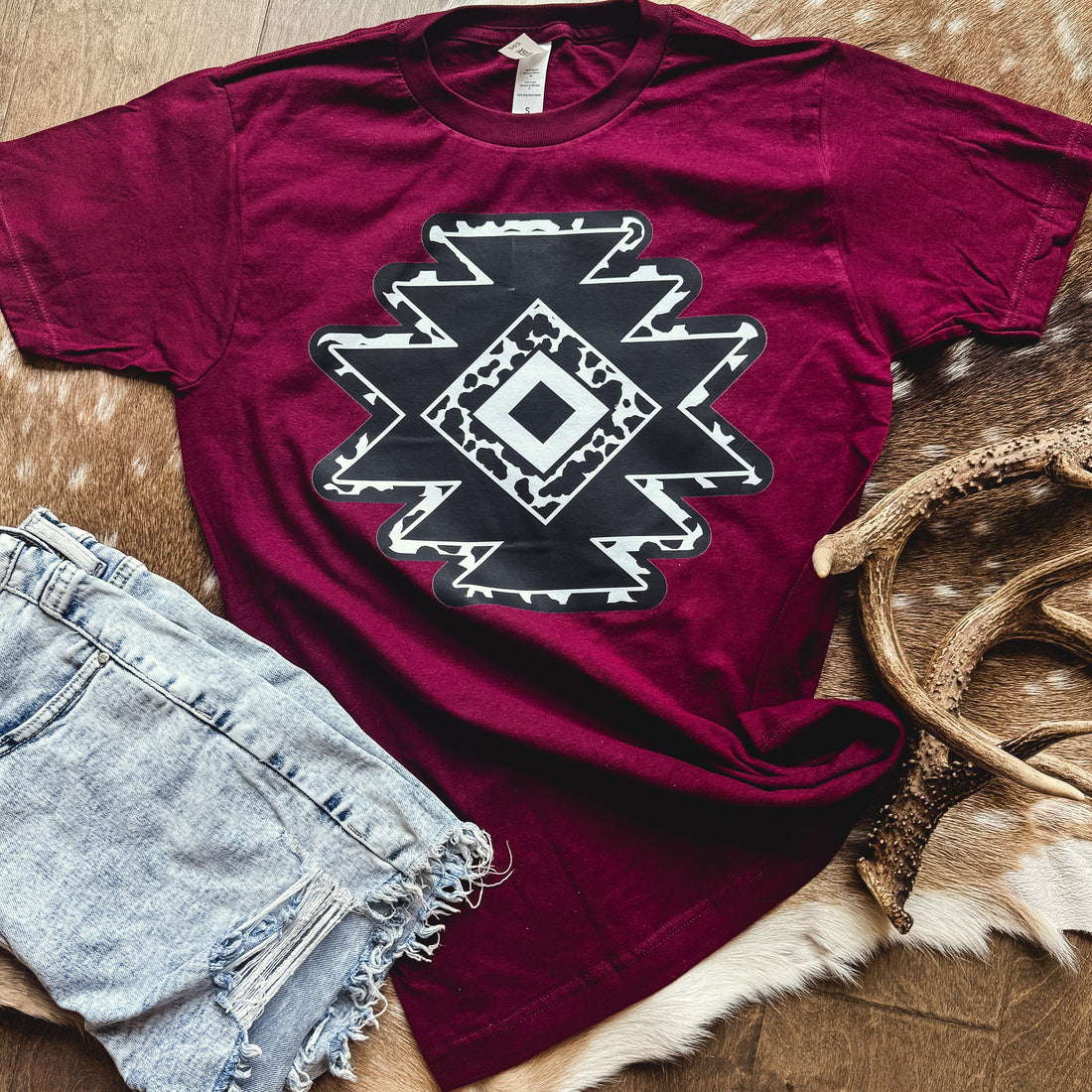 Women - Apparel - Shirts - T-Shirts Cowprint Aztec Diamond Graphic Tee