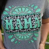 Women - Apparel - Shirts - T-Shirts Cowprint Turquoise Mama Soft Graphic Tee