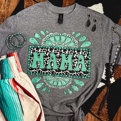 Women - Apparel - Shirts - T-Shirts Cowprint Turquoise Mama Soft Graphic Tee