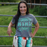 Women - Apparel - Shirts - T-Shirts Cowprint Turquoise Mama Soft Graphic Tee