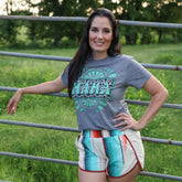 Women - Apparel - Shirts - T-Shirts Cowprint Turquoise Mama Soft Graphic Tee