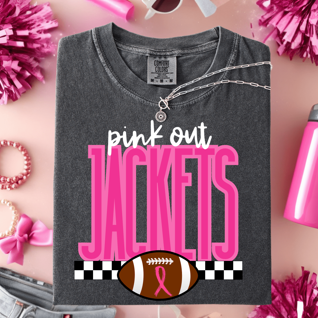 Women - Apparel - Shirts - T-Shirts Custom Pink Out Checked Football Graphic Tee