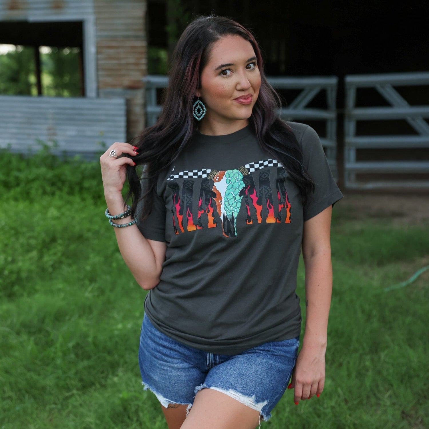 Women - Apparel - Shirts - T-Shirts Desert Skull Flame Mama Soft Graphic Tee