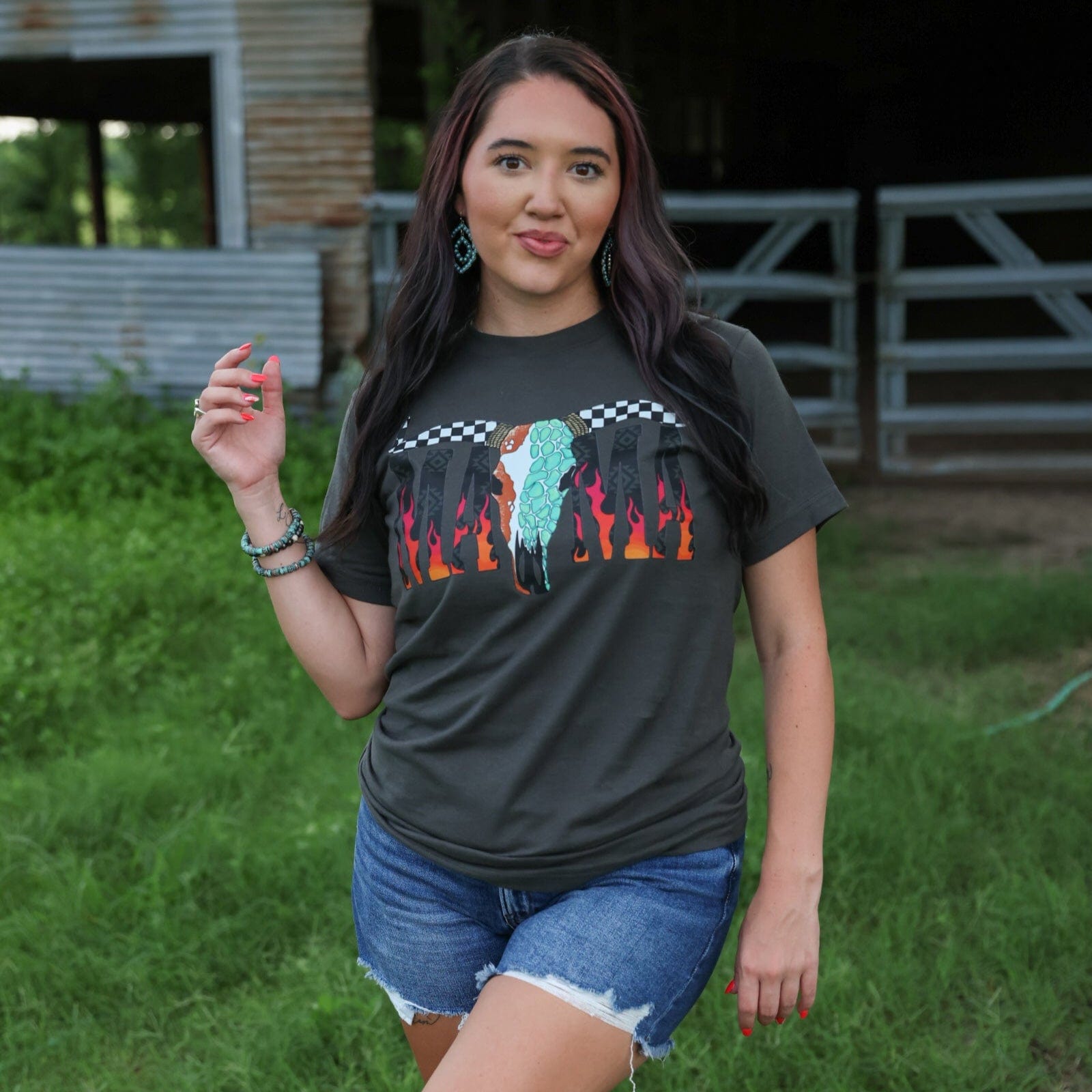 Women - Apparel - Shirts - T-Shirts Desert Skull Flame Mama Soft Graphic Tee