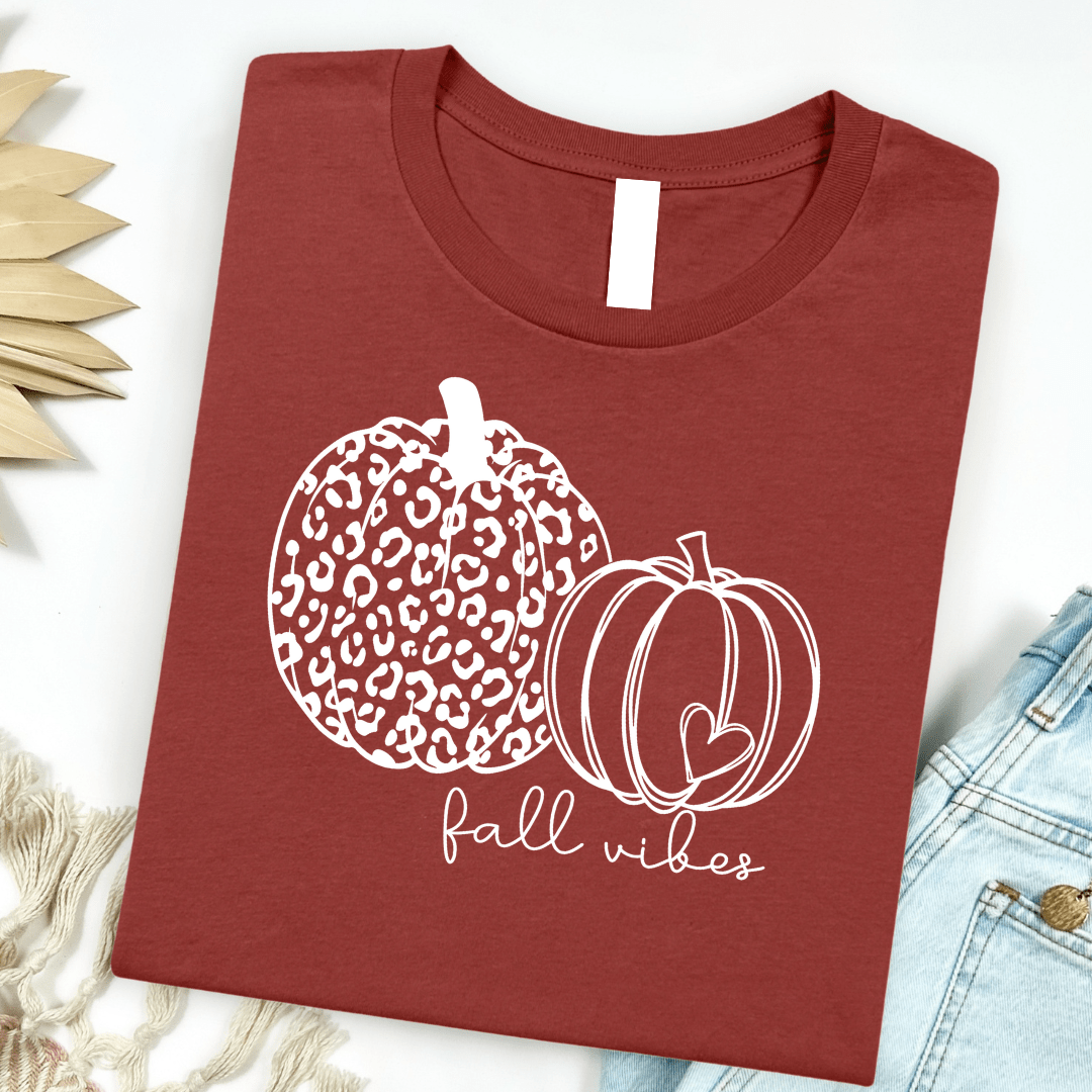Women - Apparel - Shirts - T-Shirts Fall Vibes Leopard Pumpkin Graphic Tee