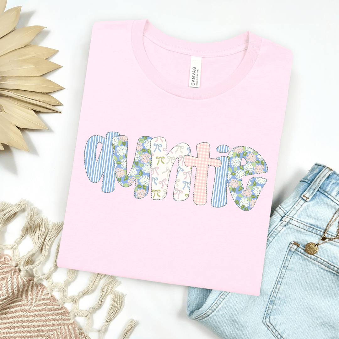 Floral &amp; Bows Auntie Bubble Letters Graphic Tee