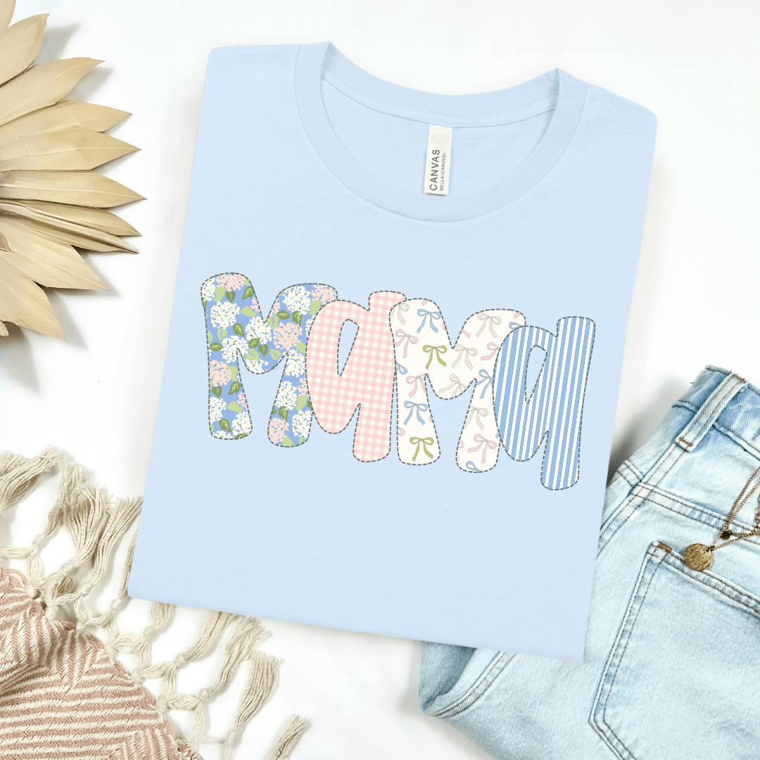 Floral &amp; Bows Mama Bubble Letters Graphic Tee