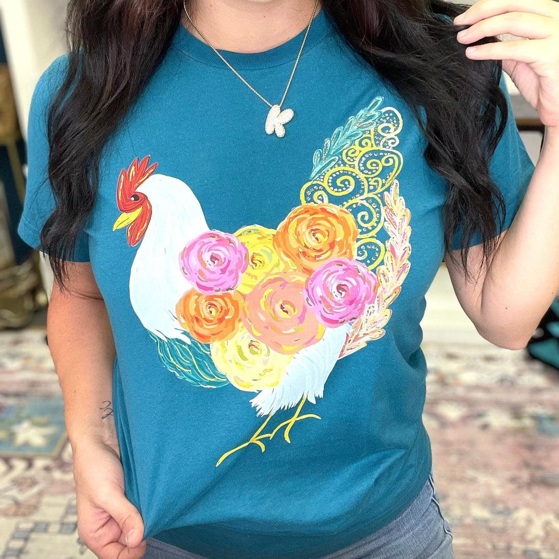 Women - Apparel - Shirts - T-Shirts Floral Chicken Graphic Tee