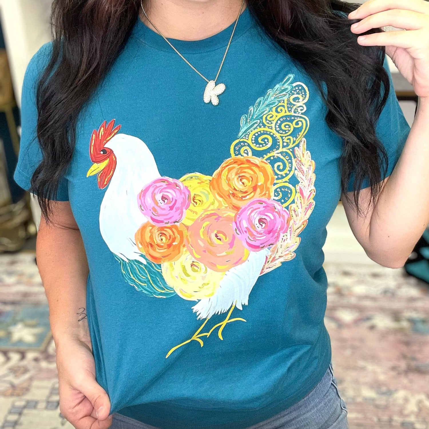 Women - Apparel - Shirts - T-Shirts Floral Chicken Graphic Tee