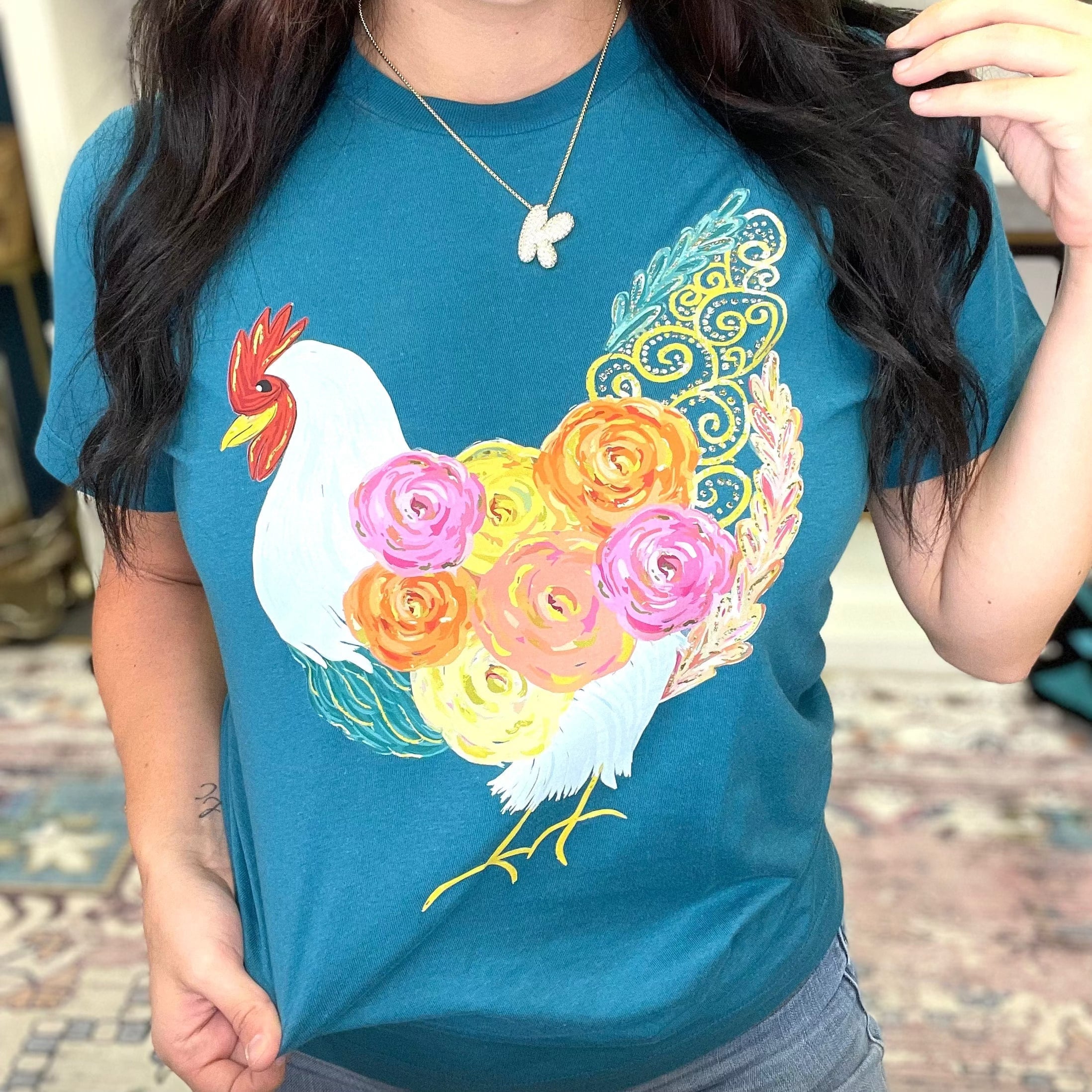 Women - Apparel - Shirts - T-Shirts Floral Chicken Graphic Tee