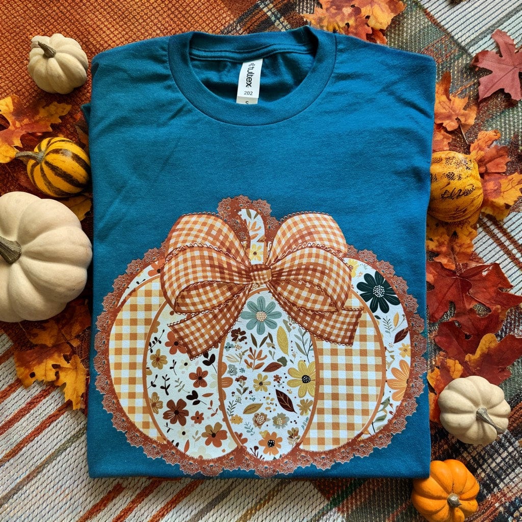 Women - Apparel - Shirts - T-Shirts Floral Plaid Pumpkin Graphic Tee