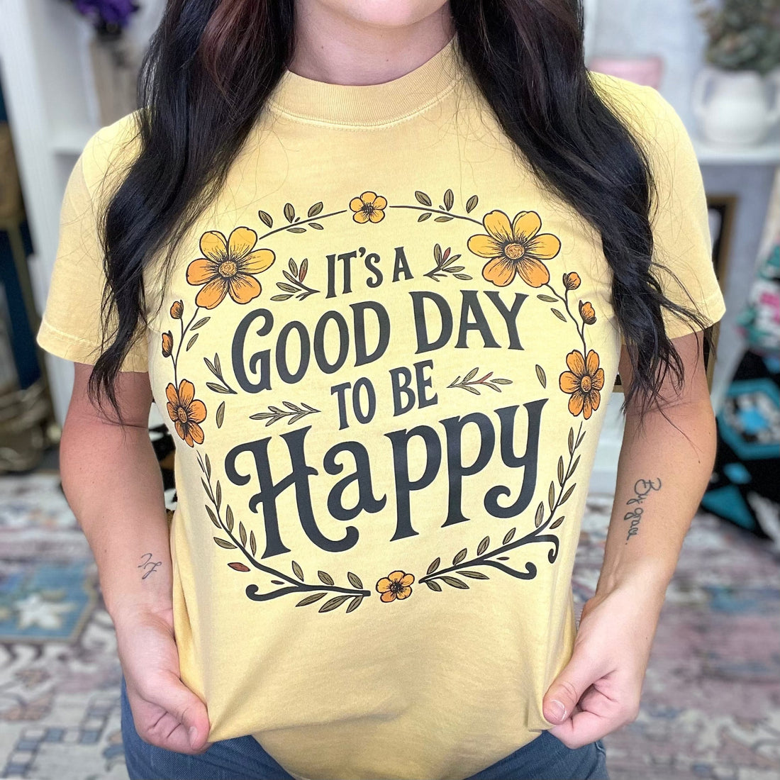 Women - Apparel - Shirts - T-Shirts Good Day To Be Happy Graphic Tee
