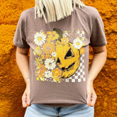 Women - Apparel - Shirts - T-Shirts Half Pumpkin Half Flowers Soft Graphic Tee